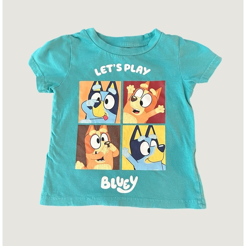 Bluey Lets Play Toddler T-Shirt Teal Green 100% Cotton Size 2T 1350